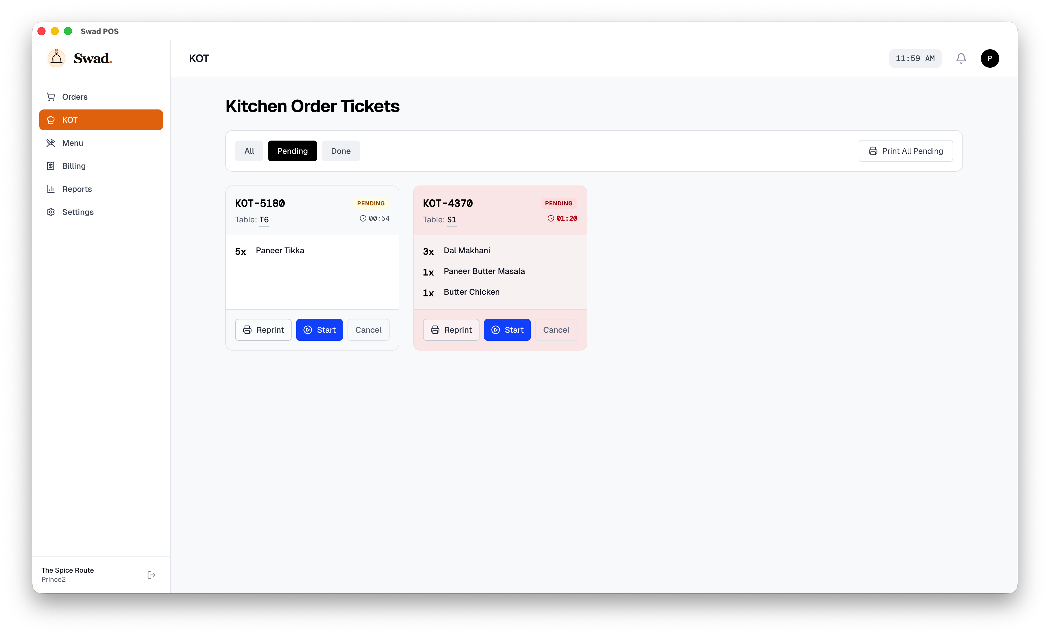 Digital Kitchen Order Ticket (KOT) - Instant digital synchronization between waitstaff and kitchen